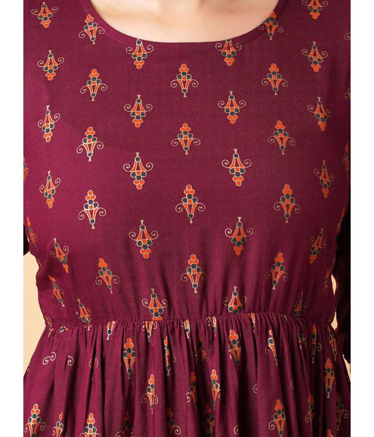 Chic Gold Printed Fit & Flare  Dress
