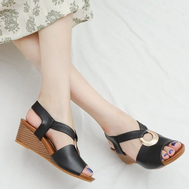 Cuzcare Casual Walking Sandals Women Back Strap Comfy Toe Wedge Sandals Trendy Beach Fashion