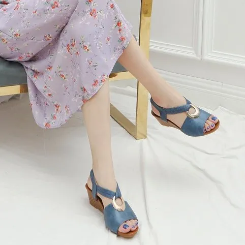 Cuzcare Casual Walking Sandals Women Back Strap Comfy Toe Wedge Sandals Trendy Beach Fashion