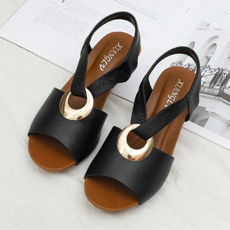 Cuzcare Casual Walking Sandals Women Back Strap Comfy Toe Wedge Sandals Trendy Beach Fashion
