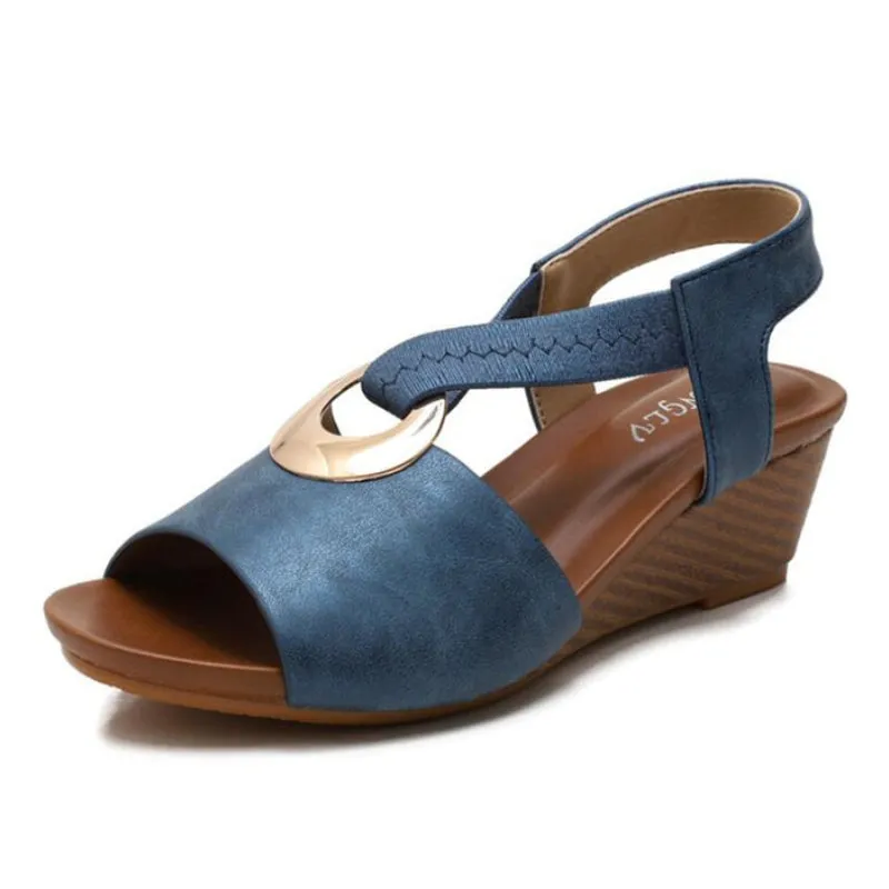 Cuzcare Casual Walking Sandals Women Back Strap Comfy Toe Wedge Sandals Trendy Beach Fashion