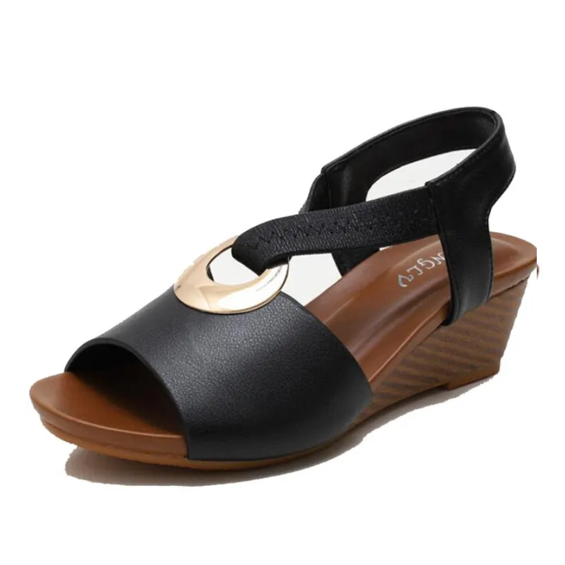Cuzcare Casual Walking Sandals Women Back Strap Comfy Toe Wedge Sandals Trendy Beach Fashion
