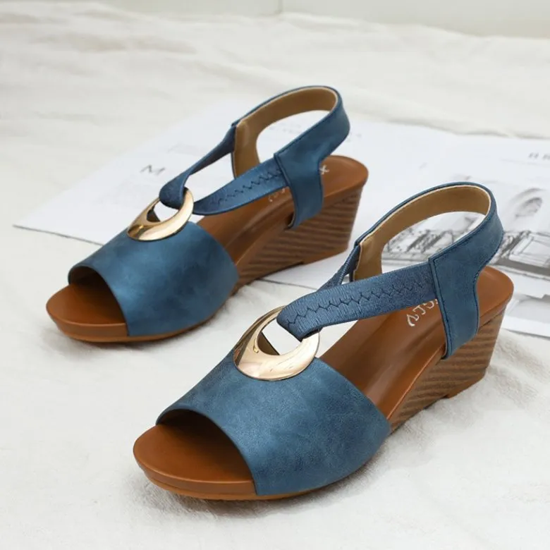Cuzcare Casual Walking Sandals Women Back Strap Comfy Toe Wedge Sandals Trendy Beach Fashion