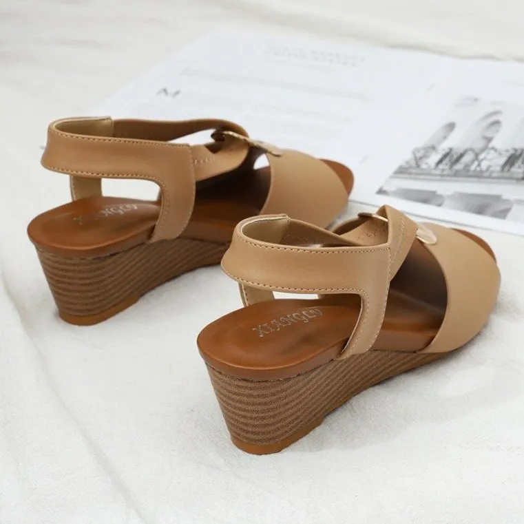 Cuzcare Casual Walking Sandals Women Back Strap Comfy Toe Wedge Sandals Trendy Beach Fashion