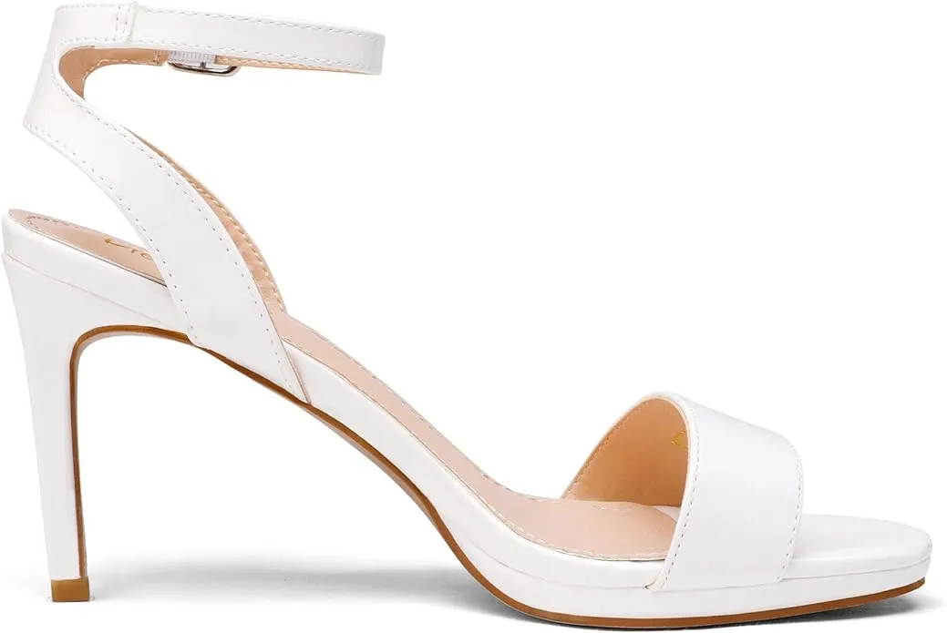 Dream Pairs Stecy-1 White Pu Fashion Ankle Strap Stiletto Open Toe Heeled Sandals