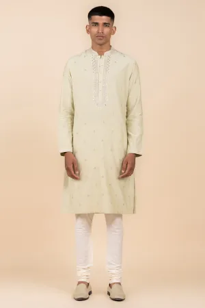Light Green Embroidered Cotton Silk Kurta Set