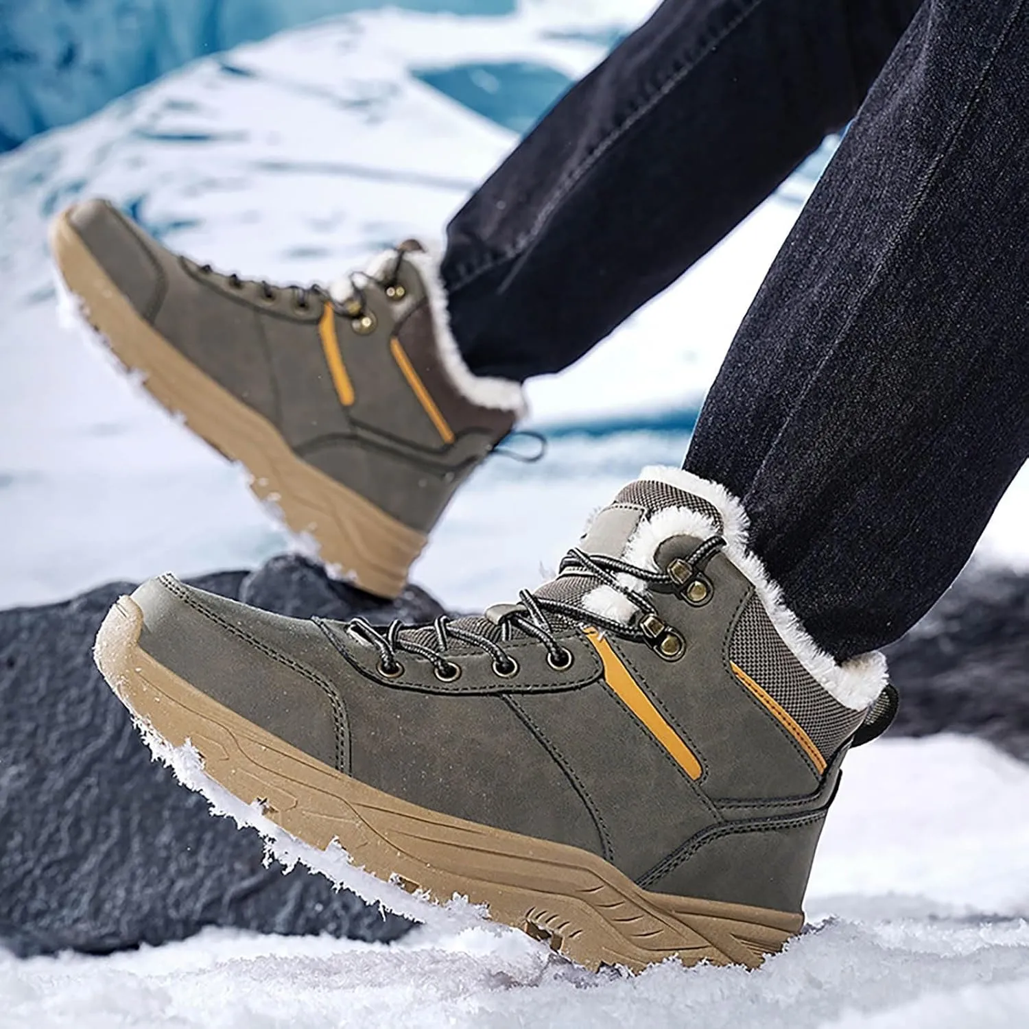 Men's Work Boots Composite Toe Hiking Sneakers Shoes with Fur Lined Womens Safety Shoes Non Slip Waterproof Outdoor Shoes Lightweight Anti Slip Hike Grounded Footwear