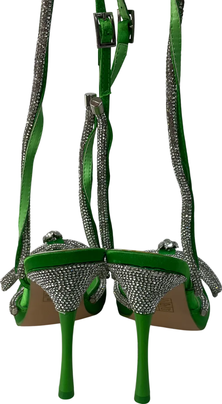 Public Desire Green Wrap Around Diamante Bow Pointed Toe High Heels UK 6 EU 39 