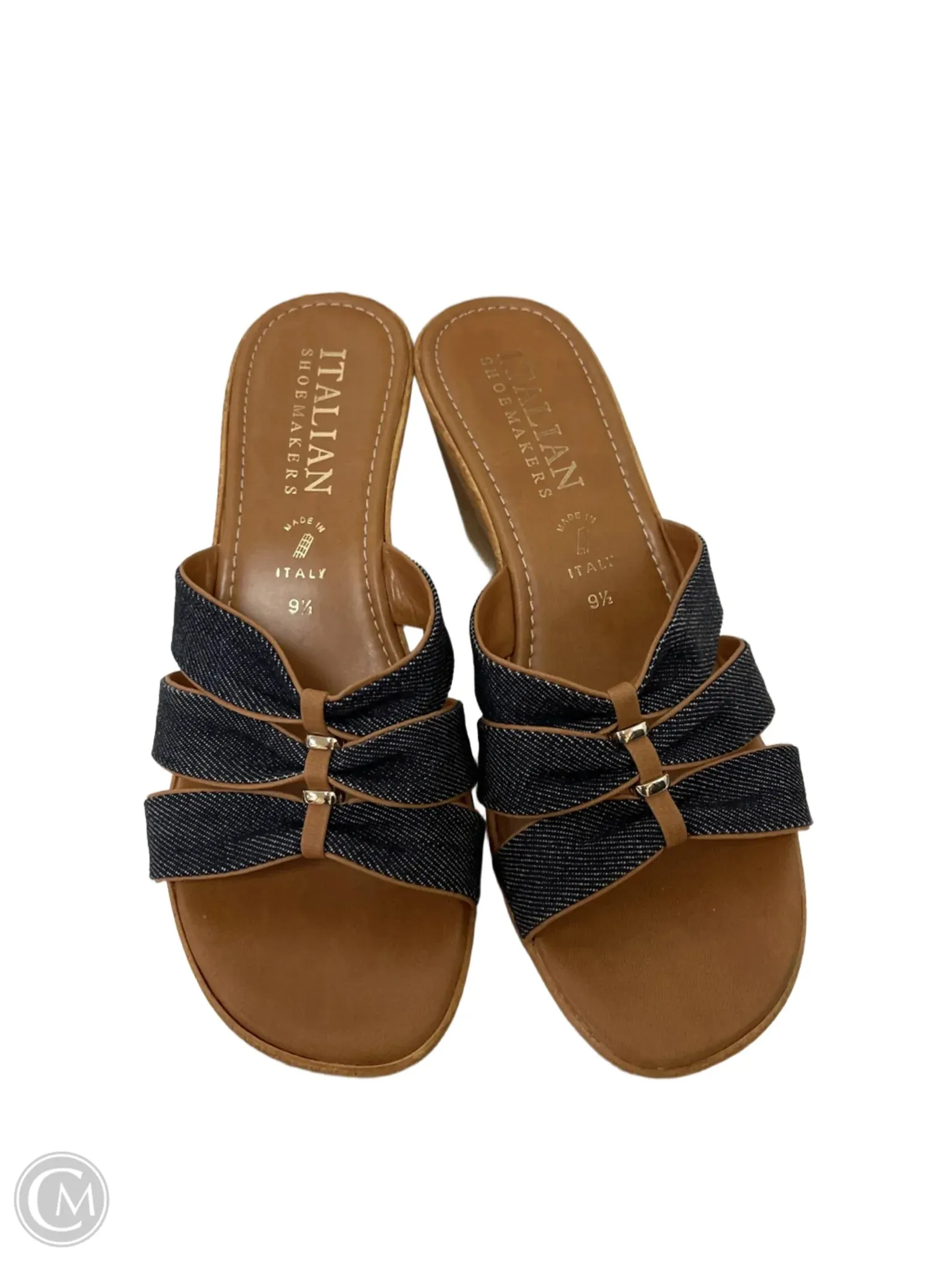 Sandals Heels Wedge By Clothes Mentor In Blue Denim, Size: 9.5