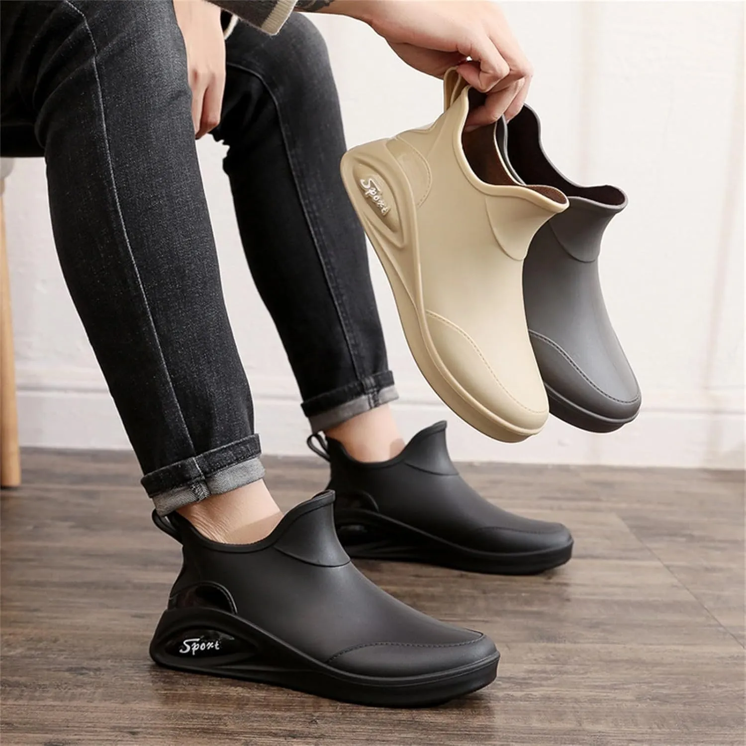 Women's Ankle Rain Boots Waterproof Chelsea Rubber Rain Boots Women Short Garden Anti Slip Outdoor Work Shoes