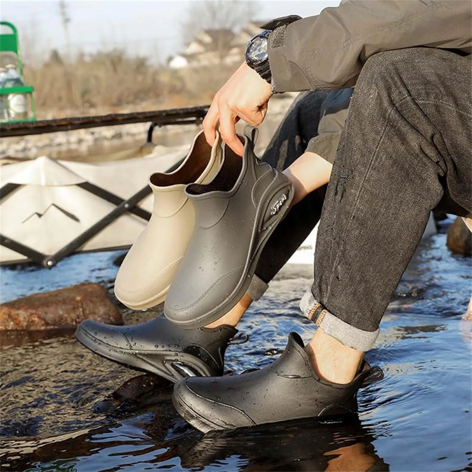 Women's Ankle Rain Boots Waterproof Chelsea Rubber Rain Boots Women Short Garden Anti Slip Outdoor Work Shoes