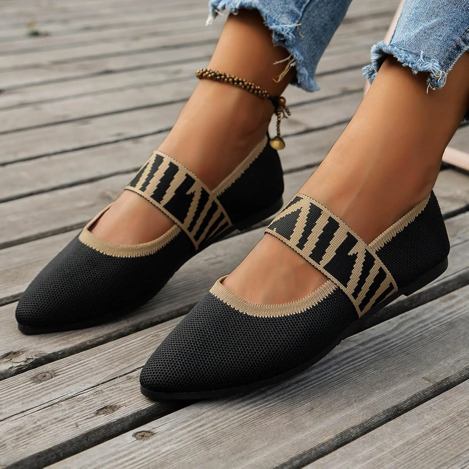 Women's Colour Blocking Lattice Shallow Mouth Hollow Flat Bottom Comfortable Single Elegant Shoes Trendy Slip on No Slip