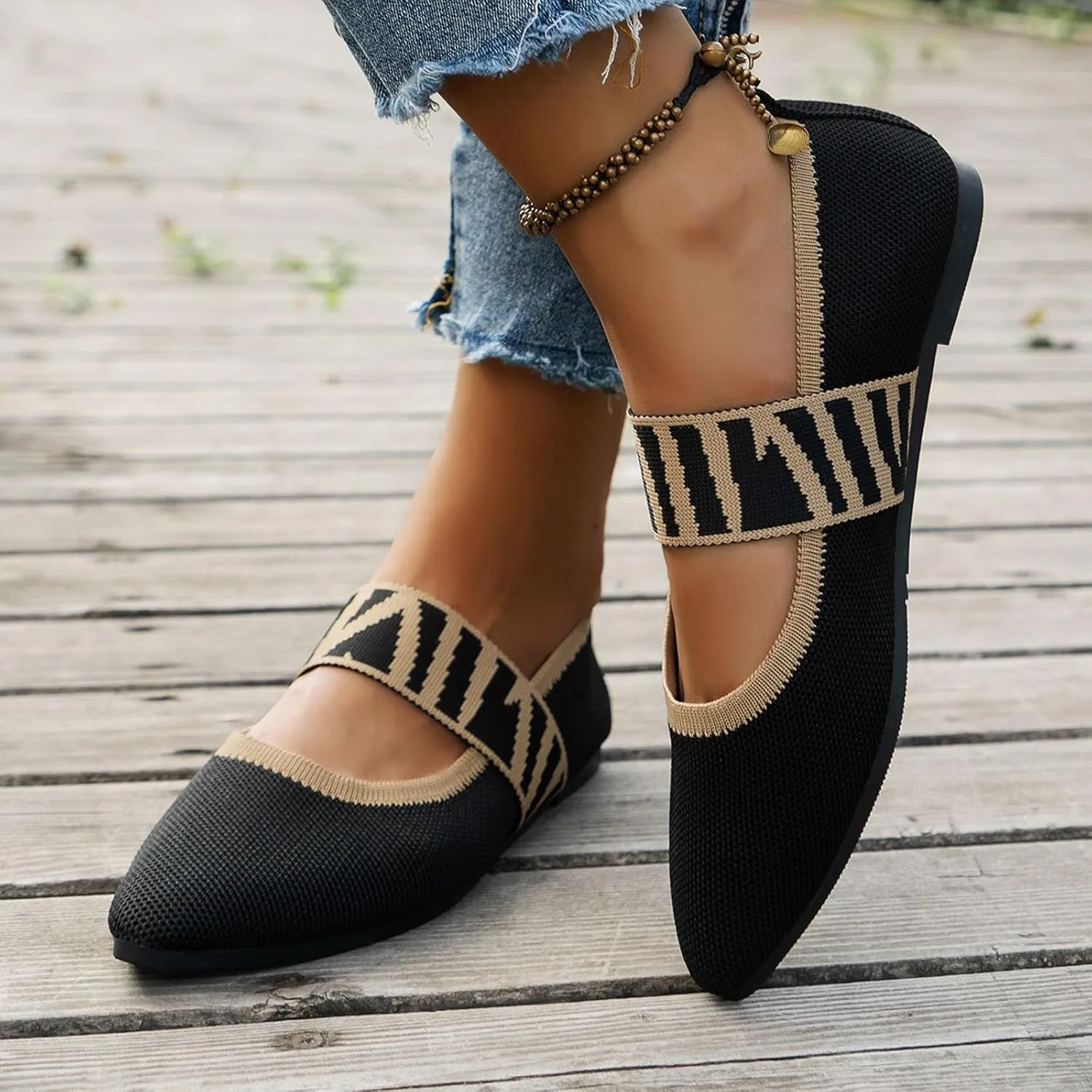 Women's Colour Blocking Lattice Shallow Mouth Hollow Flat Bottom Comfortable Single Elegant Shoes Trendy Slip on No Slip