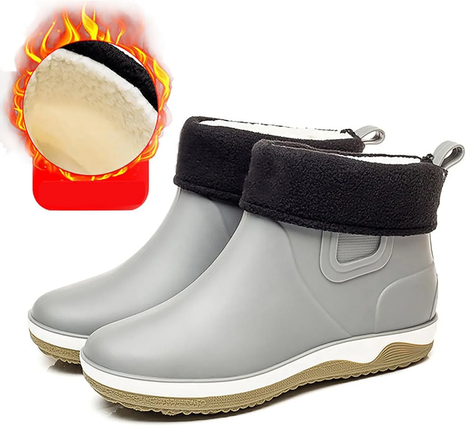 Womens Rain Boots Waterproof Fur Lined Mens Grounded Footwear Boots Ankle Booties Heels Slip On Barefoot Shoes Slip On Non-Slip Rubber Waterproof Wide Calf Boots
