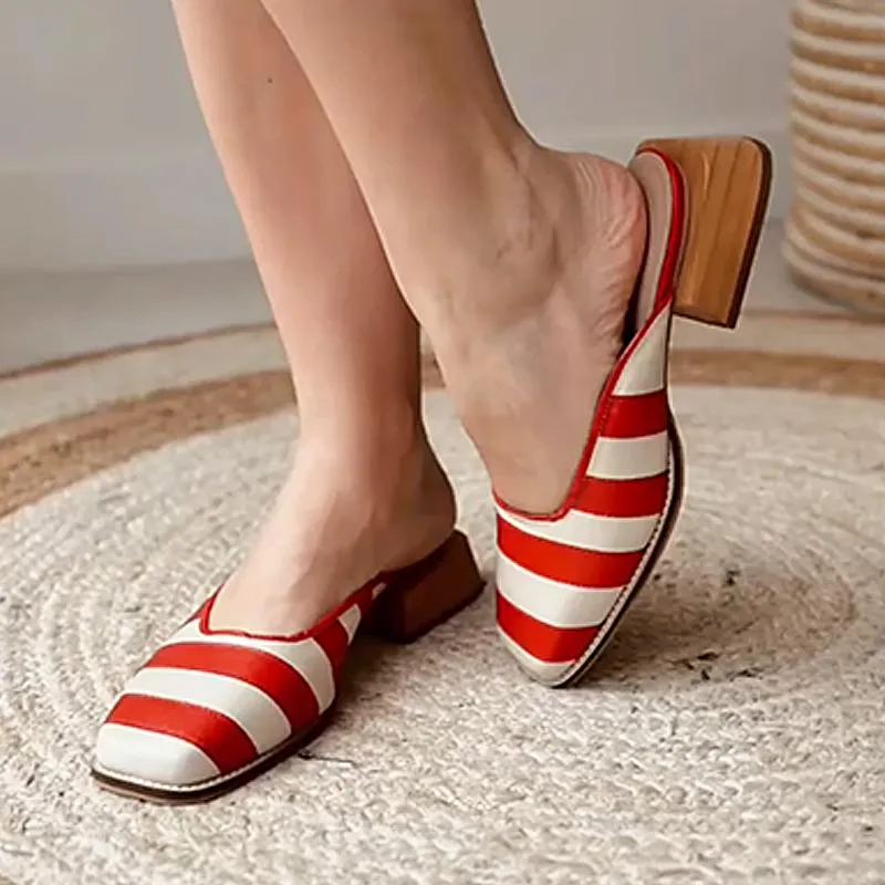 Women's Striped Vintage Block Heel Mules